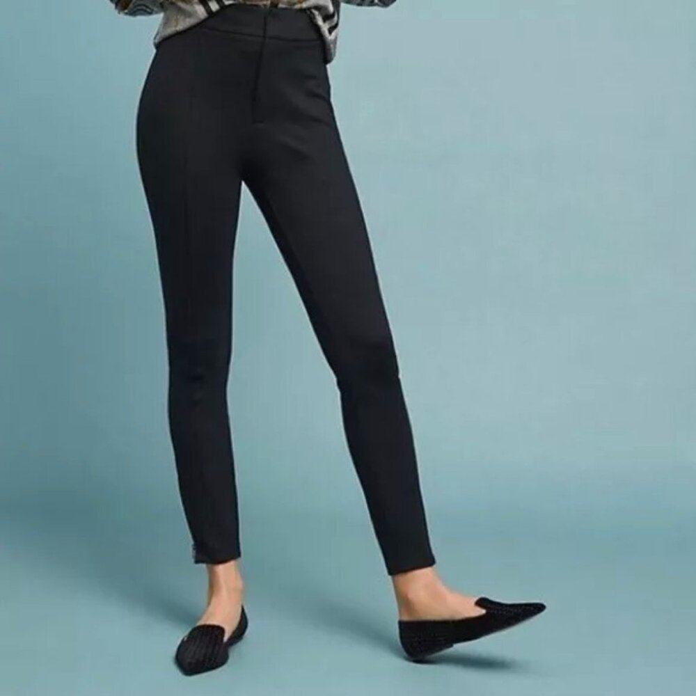 Anthropologie Black Essential Slim Zipper Ankle Fitted Skinny Stretch Pants